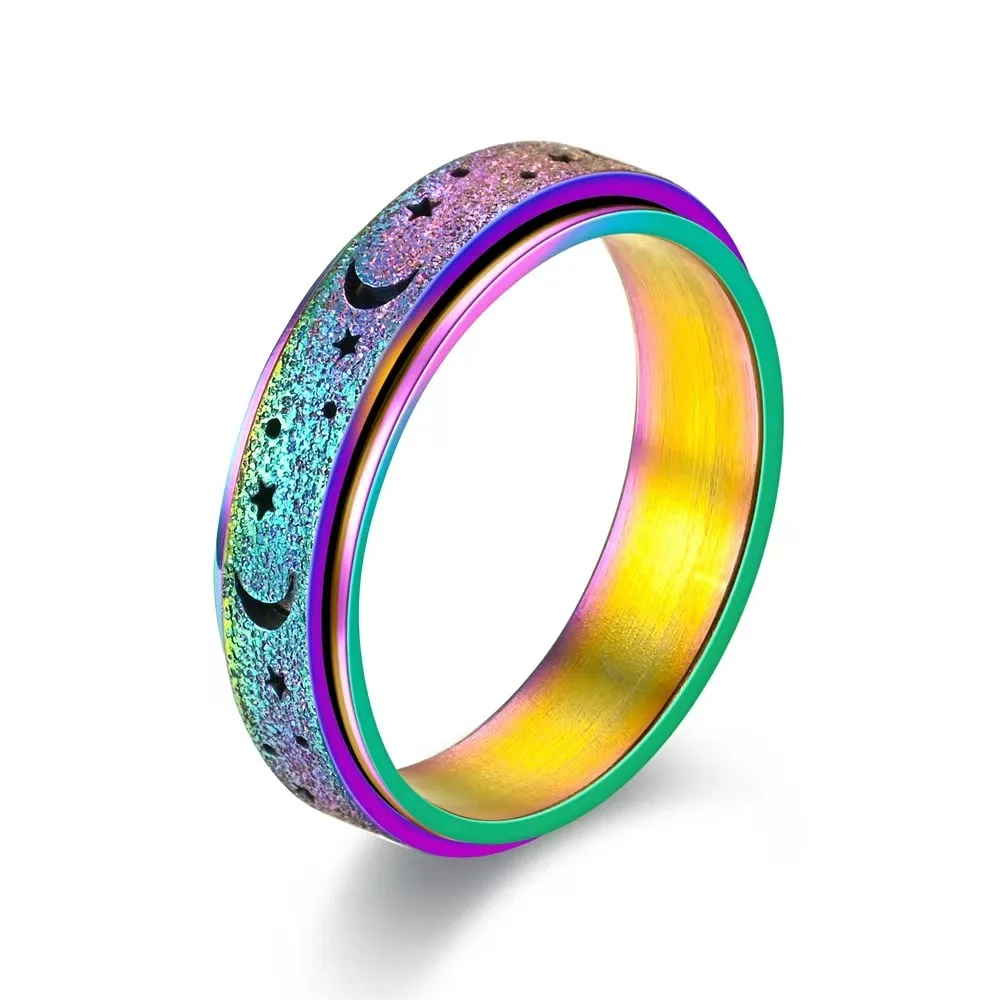 Pride Rainbow Moon Fidget Spinner Ring
